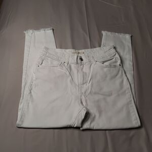 Levi's 721 High Rise White Skinny Ankle Jeans Raw Hem Knee Patch Sz30 Womens